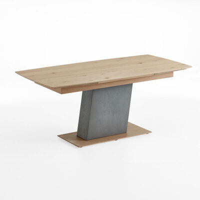 Dining table with pull-out head - column and frame concrete - floor plate wood