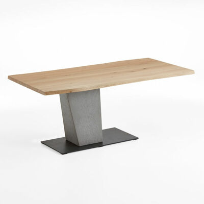 Dining table with fixed plate as plank, column concrete, base plate metal anthracite