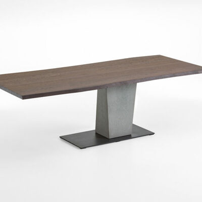 Dining table with fixed plate as plank - column concrete - base plate metal anthracite