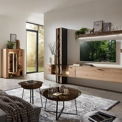 Wohnzimmer mit Möbeln aus Massivholz - Wohnwand